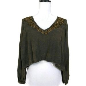 Ecote Womens Top Size XS Crop Slit Long Sleeve